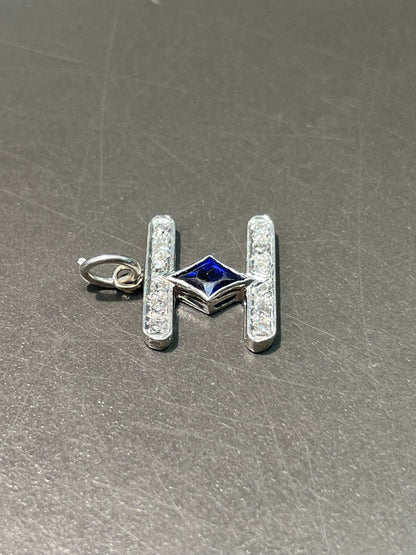 Art Deco Platinum Sapphire 0.18ct Diamond Motif Charm