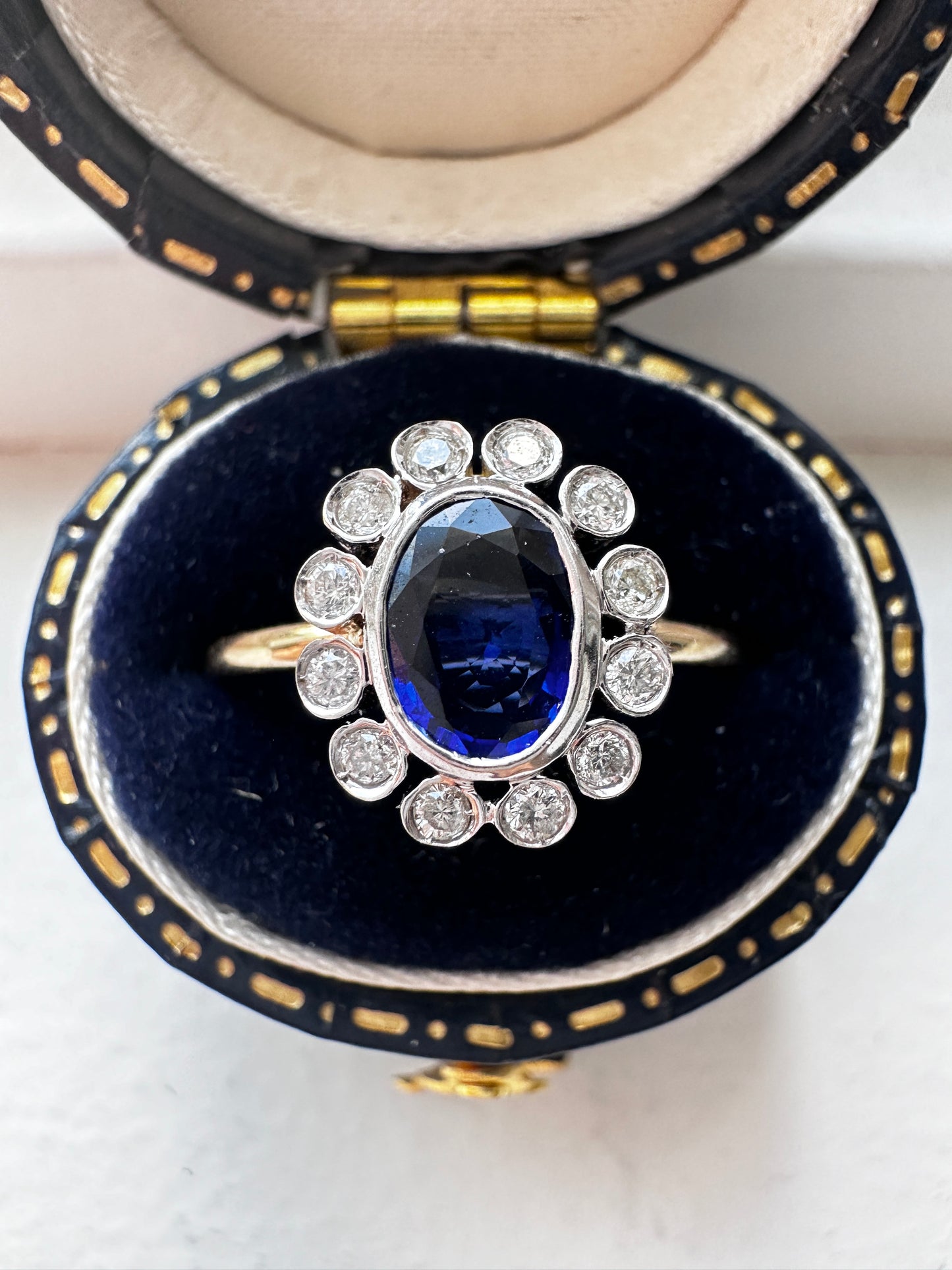 Edwardian Platinum 14K Gold 0.78 CTW Sapphire Diamond Halo Conversion Ring