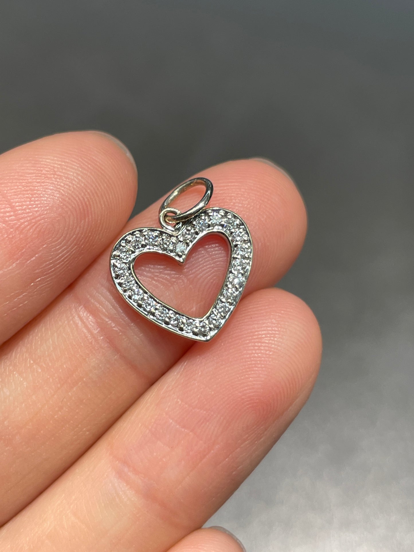 14K Gold Diamond Open Heart Charm