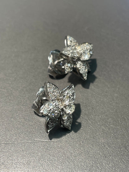 Vintage 14K White Gold 1.37 CTW Diamond Pansy Flower Stud Earring