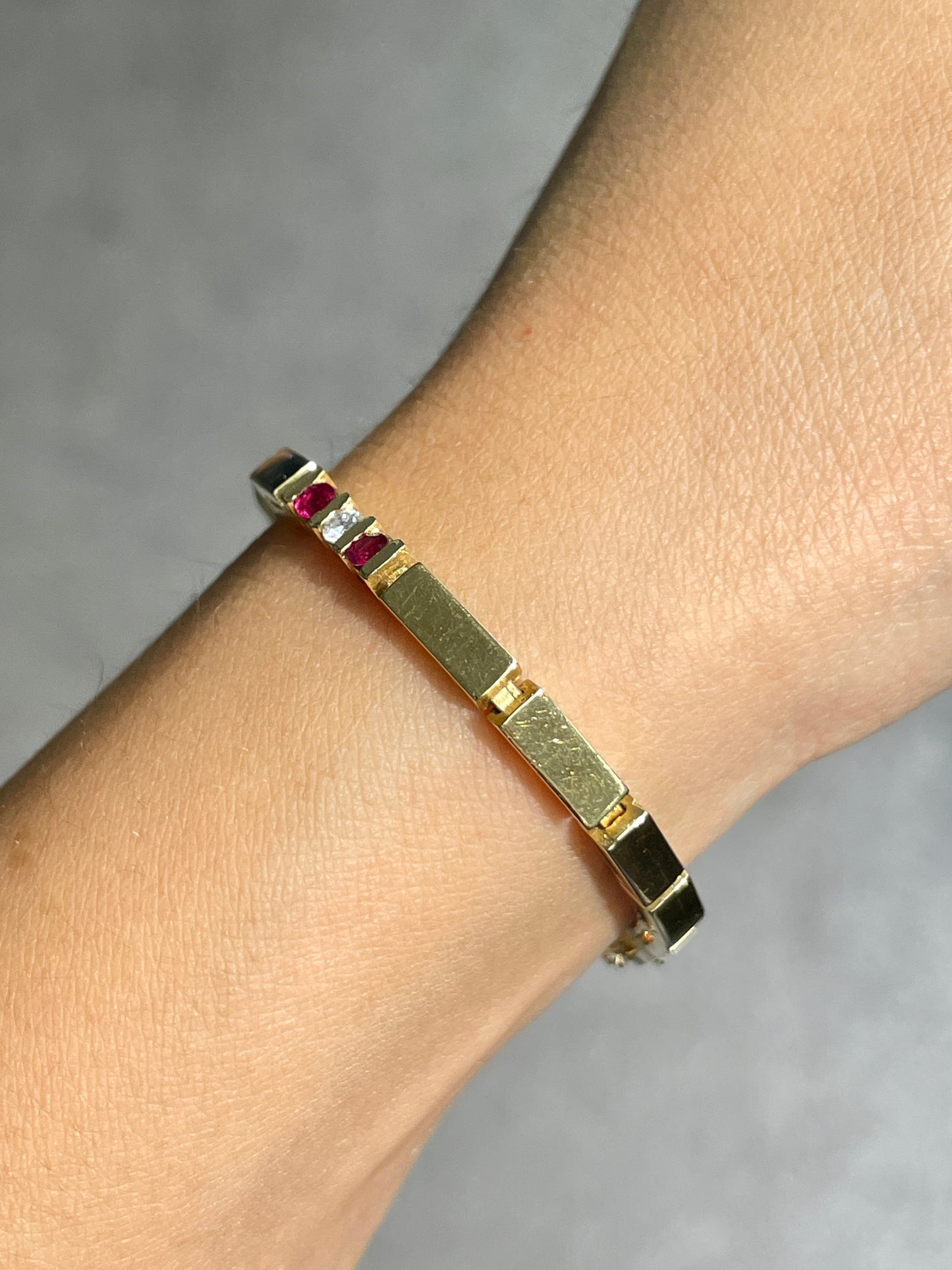 Vintage 14K Gold Emerald Ruby Sapphire Diamond Bracelet