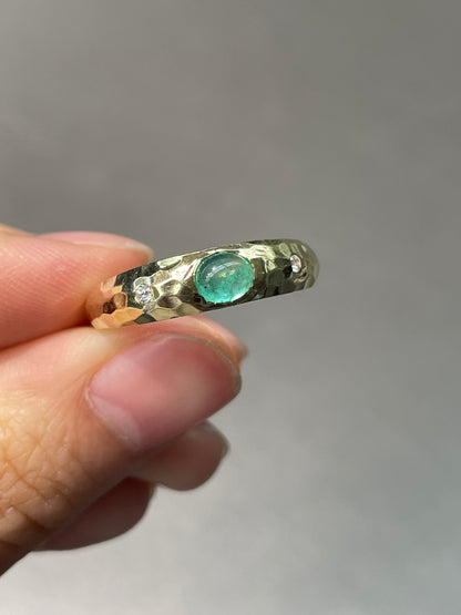 14K Yellow Gold Emerald Diamond Gypsy Ring