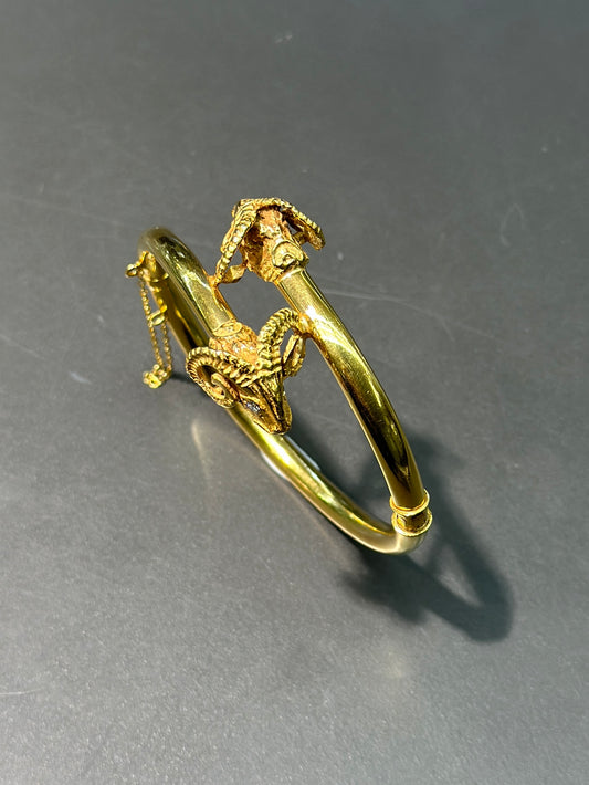 复古 14K 金钻石公羊手镯