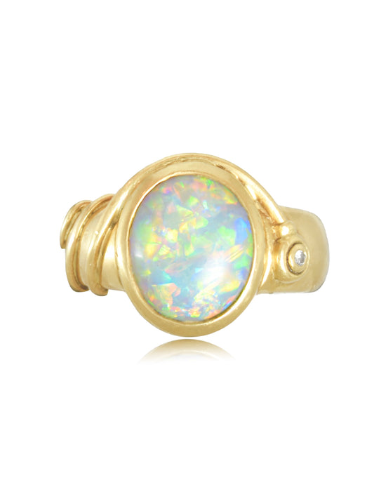 Contemporary 18K Gold Opal Diamond Coil Band Ring