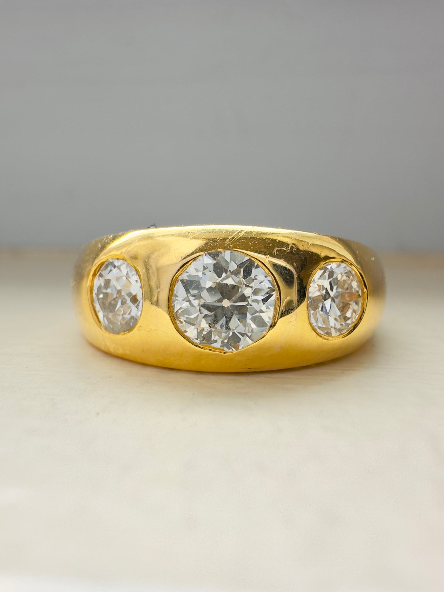 14K Gold Three Stone Gypsy Ring