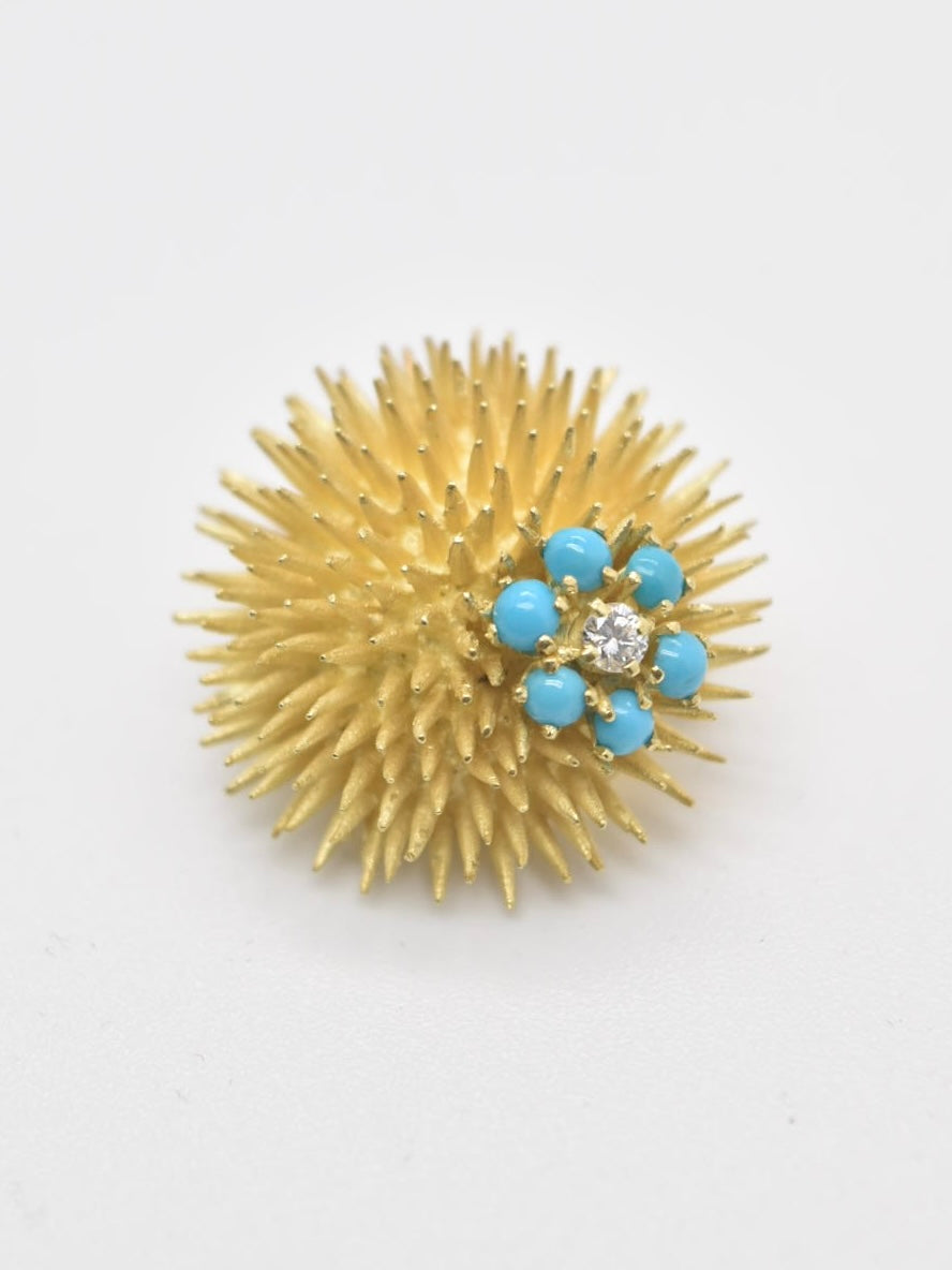 Tiffany & Co. 18K Gold Turquoise Diamond Sea Urchin Brooch