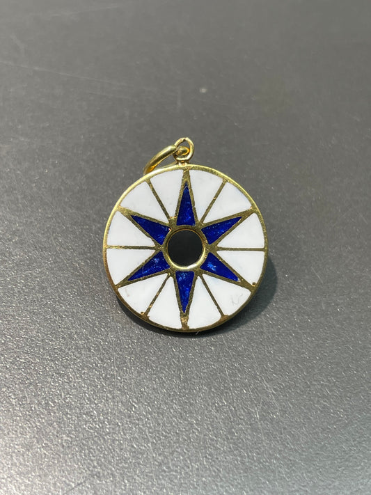 18K Yellow Gold Enamel Star Charm Pendant