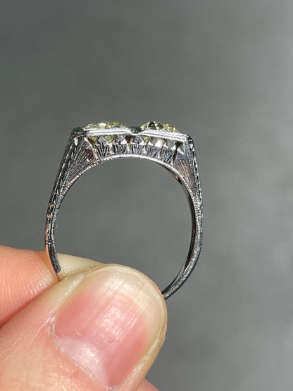 Antique Edwardian 18K Gold 1.64 CTW Diamond Toi Et Moi Ring