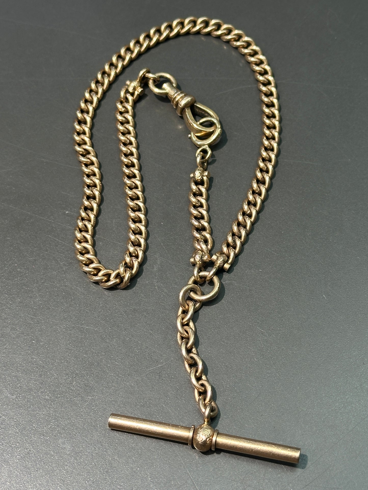 Vintage 14K Yellow Gold Curb Link Albert Watch Chain Necklace