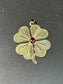 Vintage 14K Gold Tourmaline Engine Turned Lucky Clover Charm