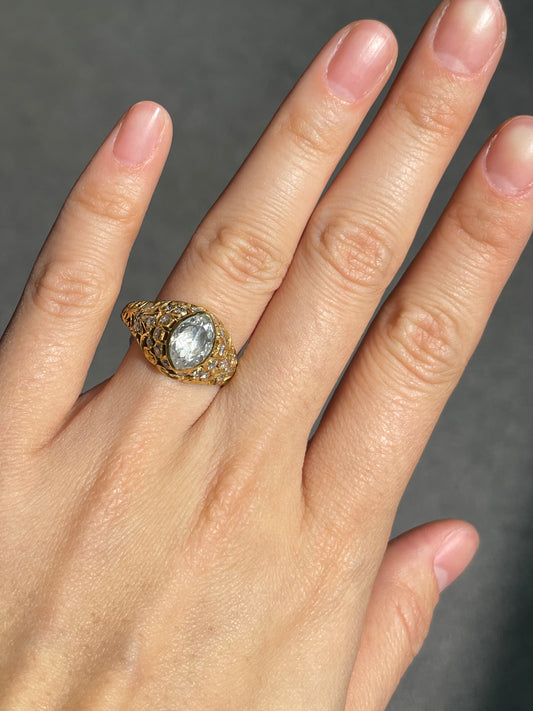 Antique 18K Gold 1.15 CTW Rose Cut Marquise Cut Diamond Ring