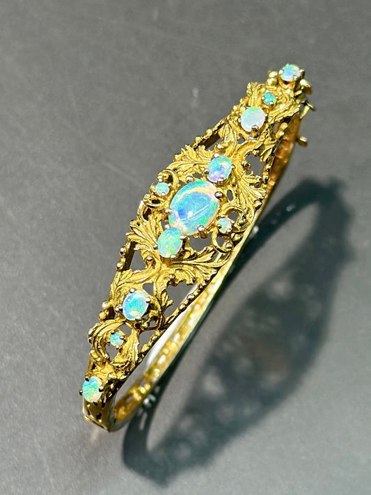 Antique 14K Gold Motif Opal Bracelet Bangle