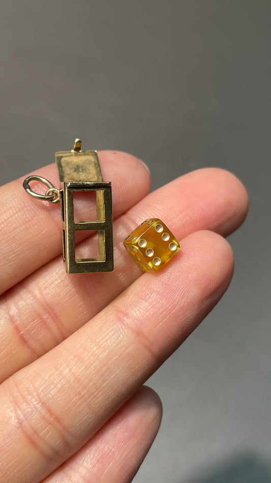Vintage 14K Yellow Gold Articulating Dice Holder Charm Pendant