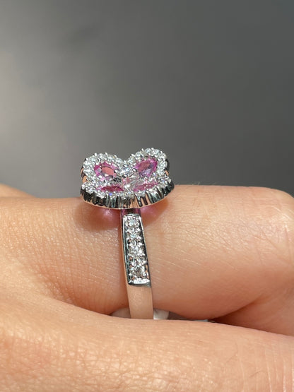 18K Gold Pink Sapphire Diamond Flower Ring