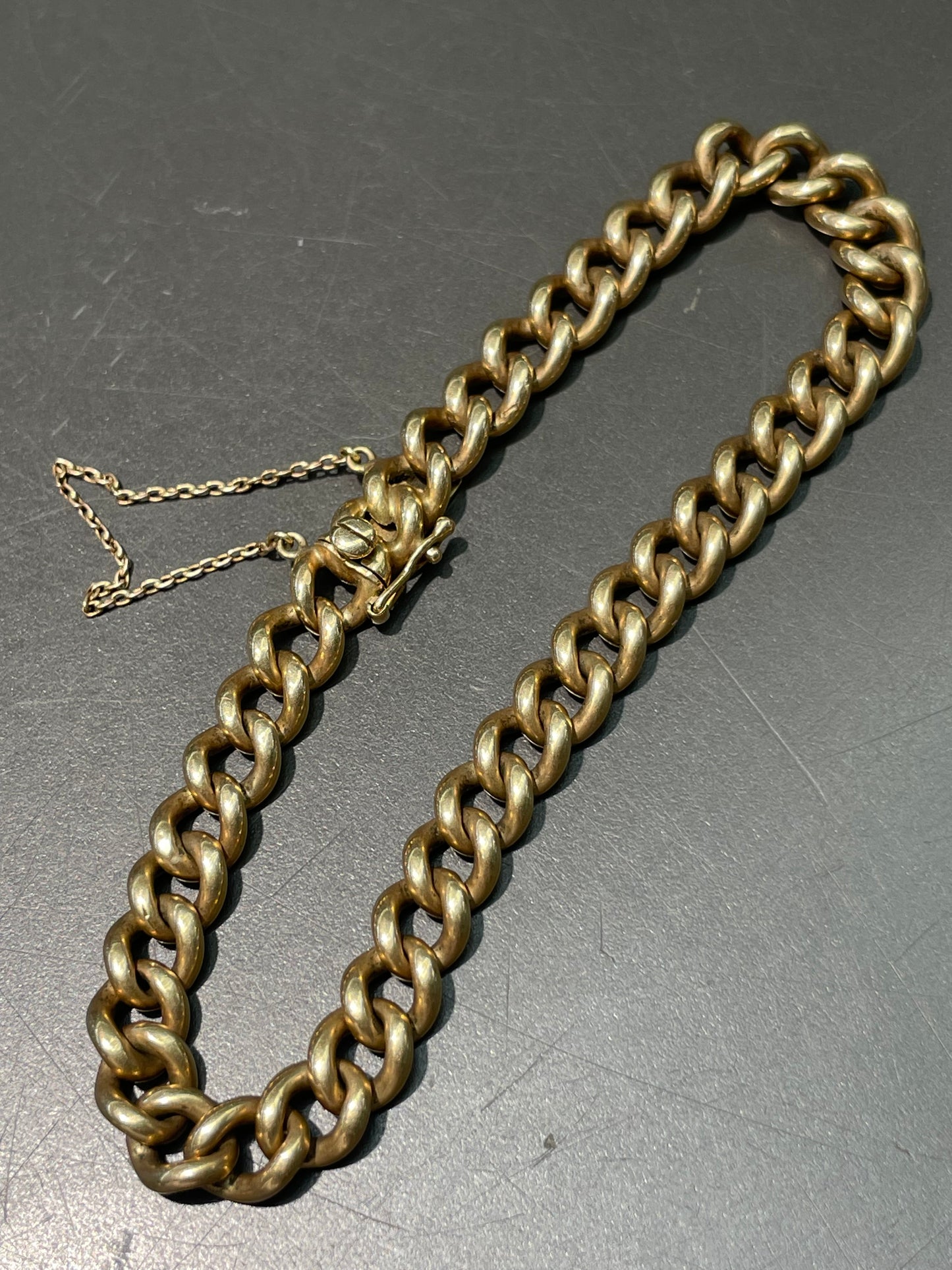 Vintage Dutch 14K Yellow Gold Solid 7.0mm Curb Link Bracelet