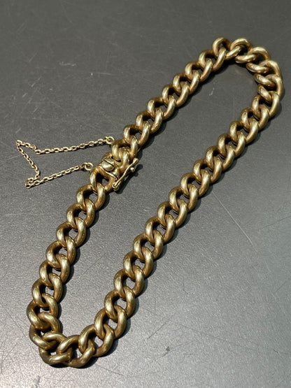 Vintage Dutch 14K Yellow Gold Solid 7.0mm Curb Link Bracelet