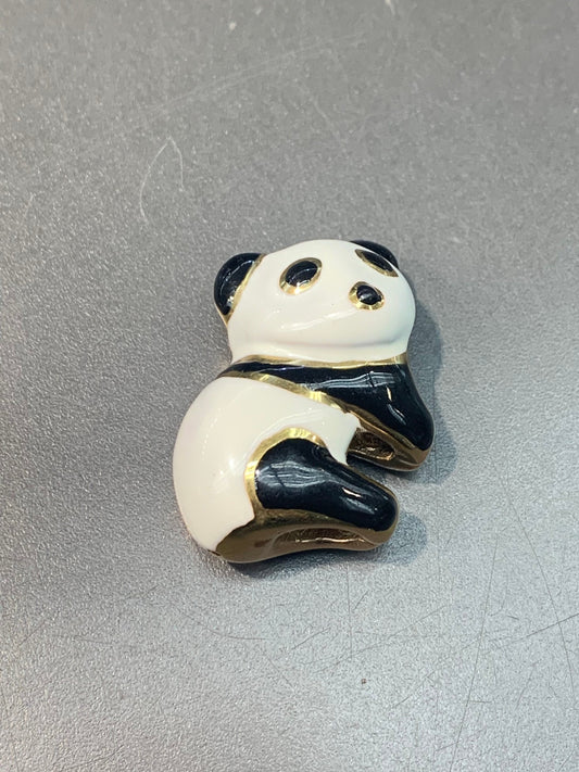 Vintage 14K Gold Enamel Puffy Panda Pendant