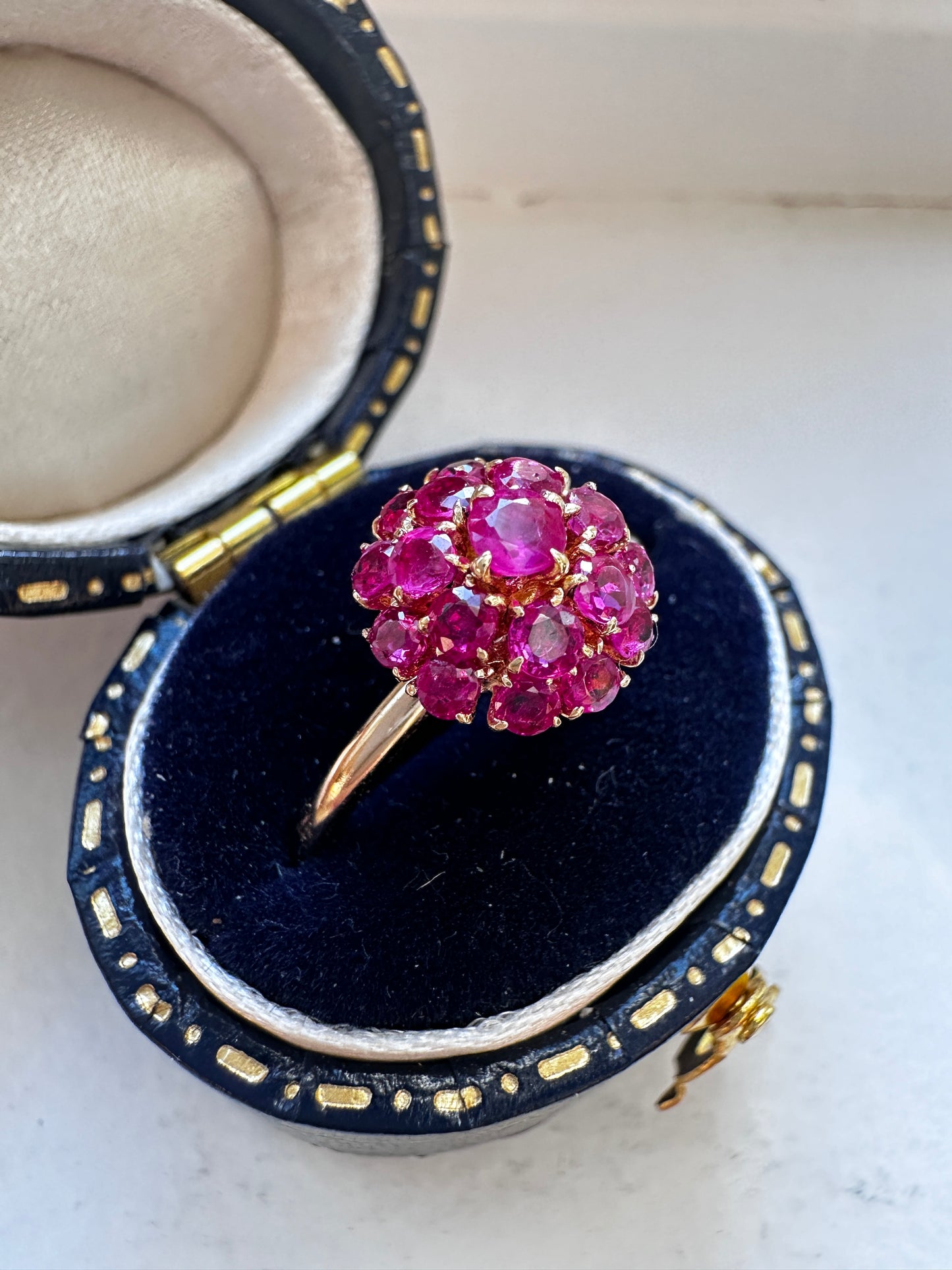 Antique 14K Gold 1.61 CTW Ruby Cluster Conversion Ring