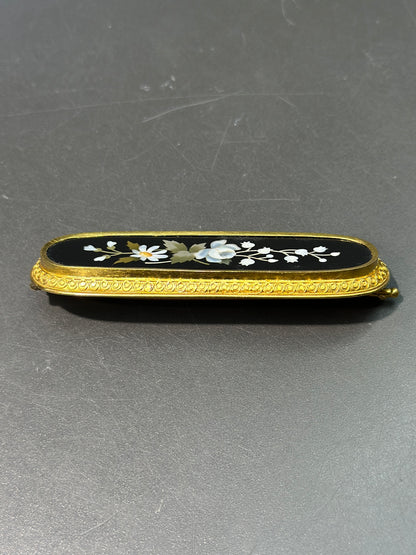 维多利亚伊特鲁里亚 18K 金 Pietra Dura 胸针