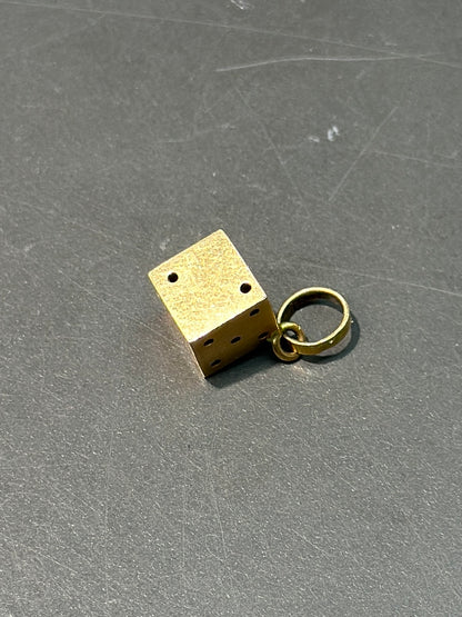 复古 18K 金骰子吊饰