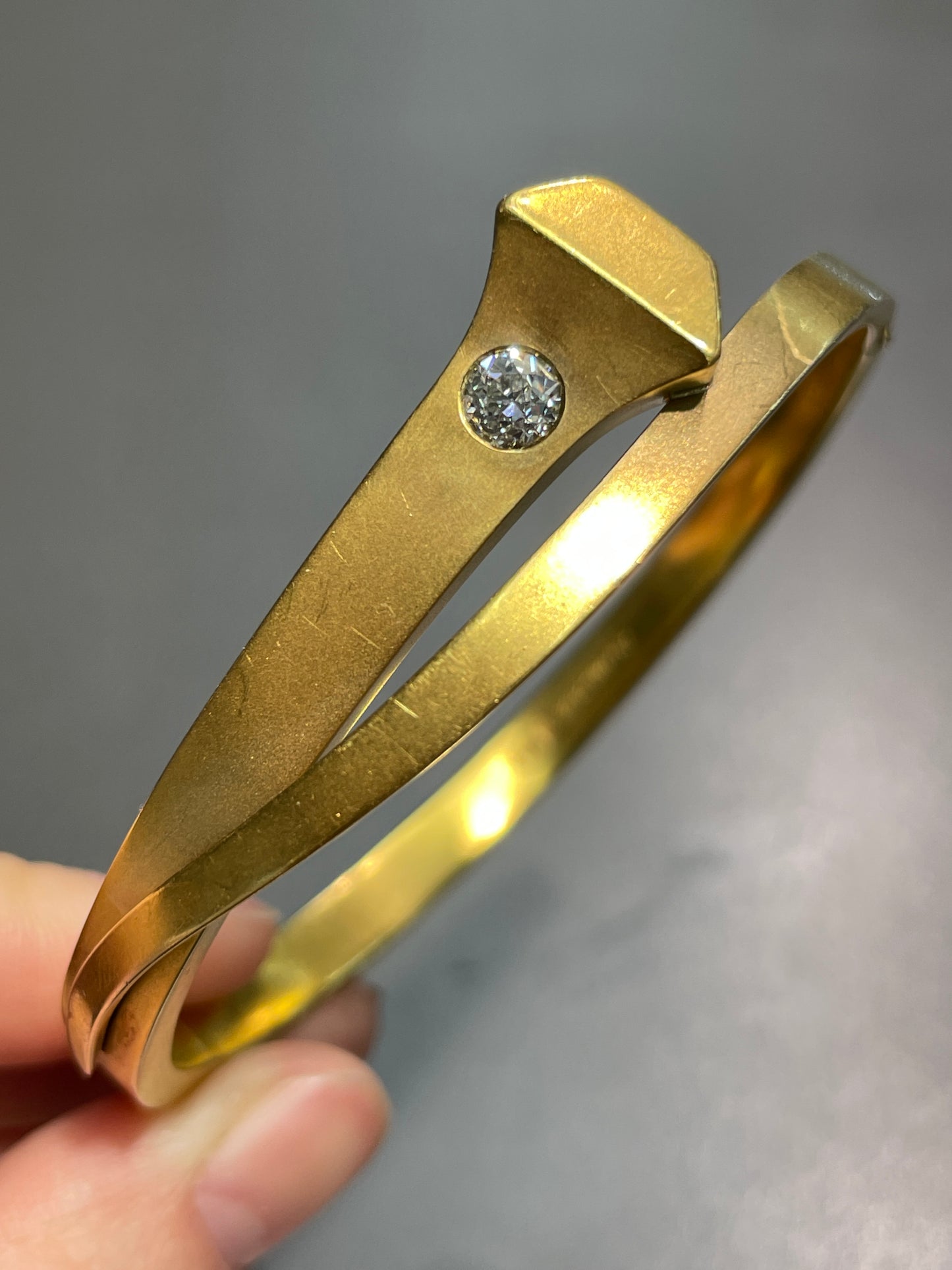 Antique  L. Fritzsche 14K Gold 0.40 CTW Diamond Nail Bangle Bracelet