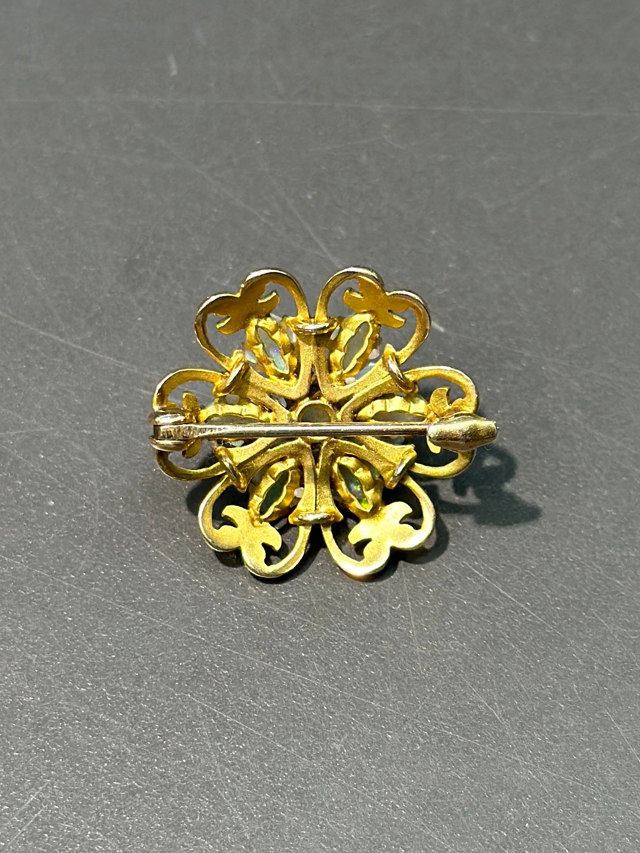 Art Nouveau 14K Gold Opal Flower Brooch