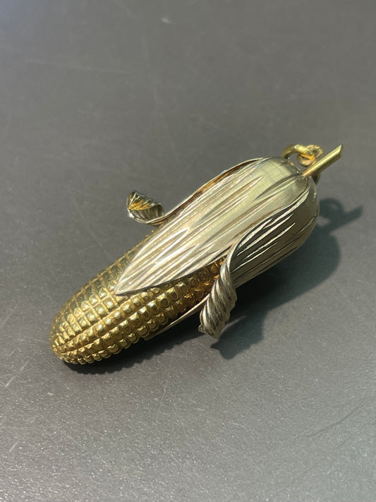 复古 18K 双色金大玉米穗吊坠