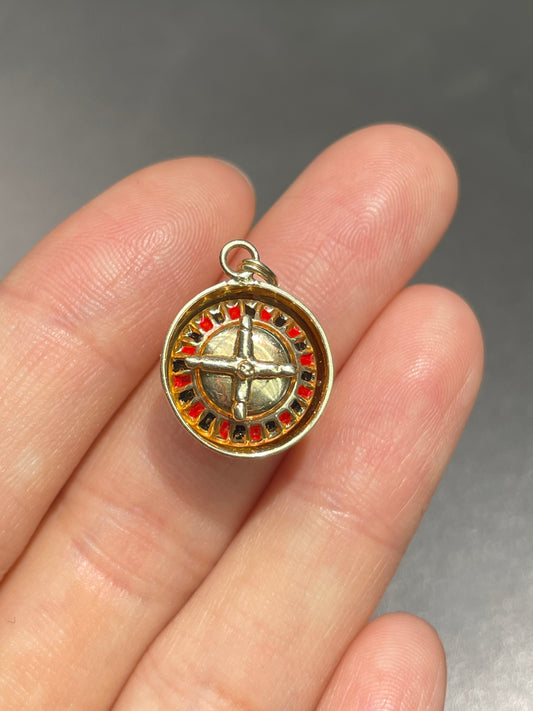 Vintage 14K Gold Spinning Roulette Wheel Enamel Charm