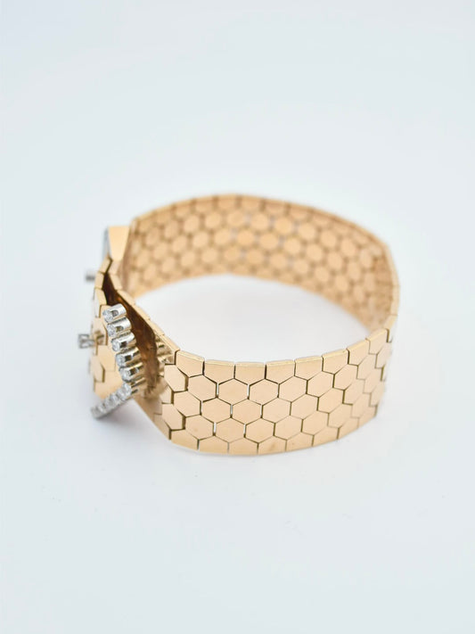 Retro 18K Gold Diamond Buckle Bracelet