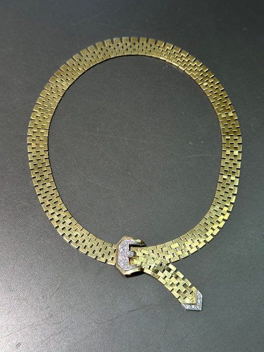 Retro 14K Gold Diamond Adjustable Buckle Necklace