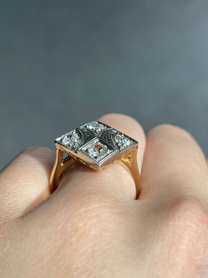 Art Deco 14K Two-Tone Gold 0.80 CTW Diamond Filigree Cocktail Ring