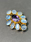 Georgian 14K Gold Moonstone Faceted Amethyst Brooch