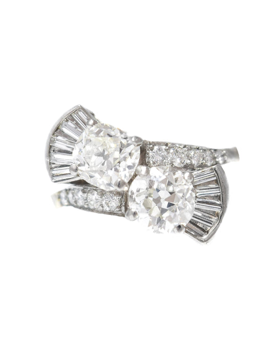 Vintage 14K 2.65 CTW Diamond Old European Old Mine Cut Toi Et Moi Candy Ring