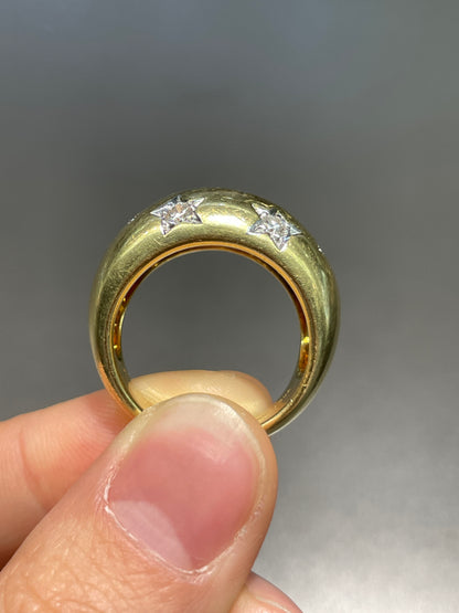 Vintage 18K Gold Diamond Star Bombe Ring