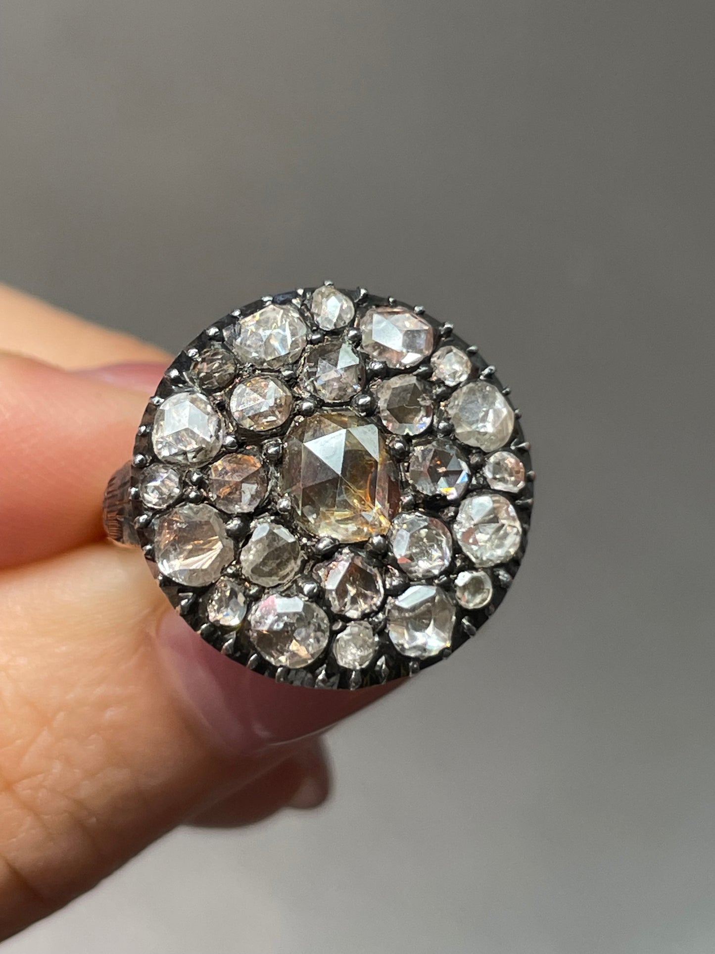Antique Georgian 18K Yellow Gold Topped Silver 2.25 CTW Rose Cut Diamond Cobblestone Cluster Ring