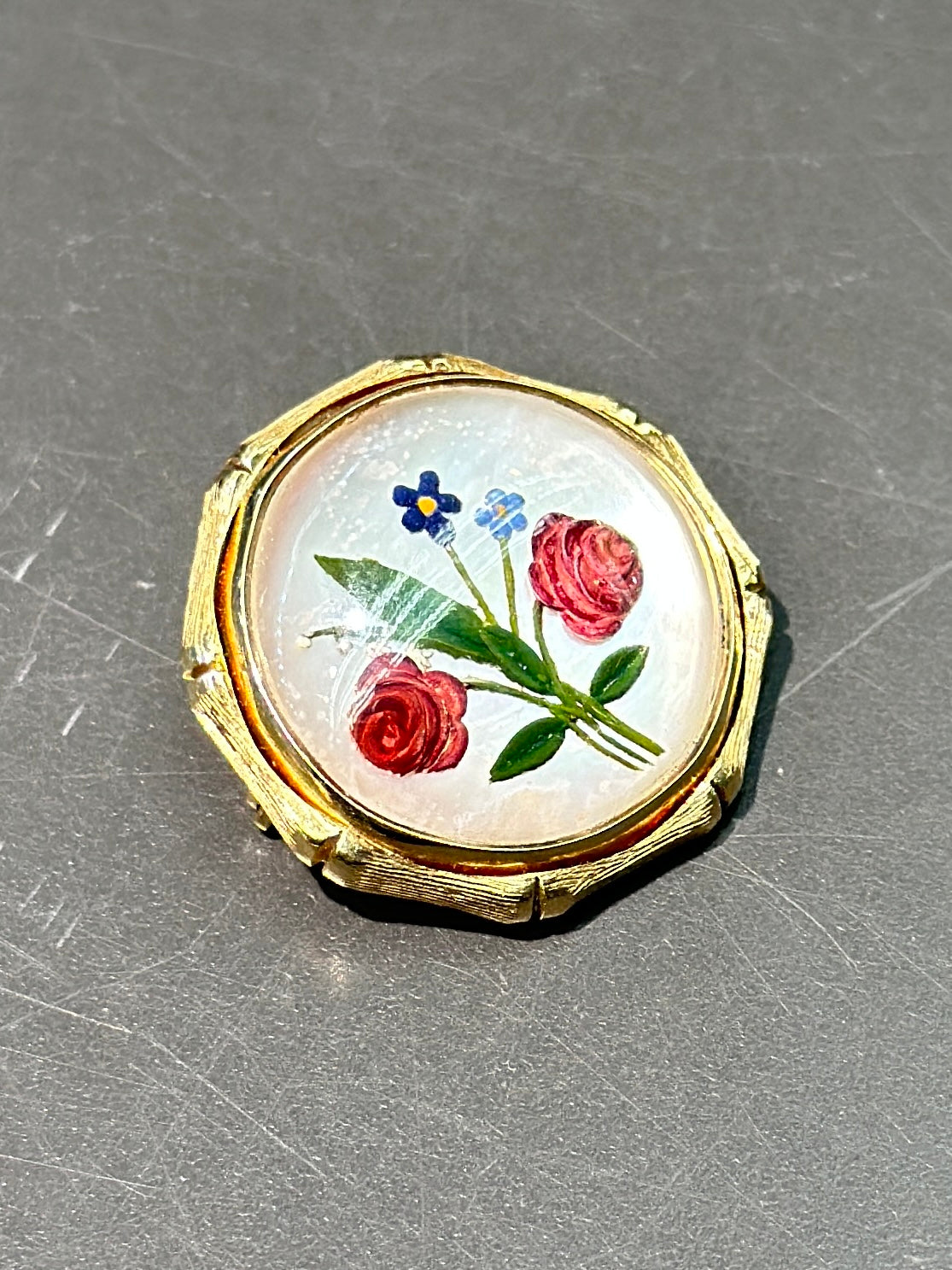 Broche victorienne en cristal d'Essex avec fleur de rose en or 14 carats