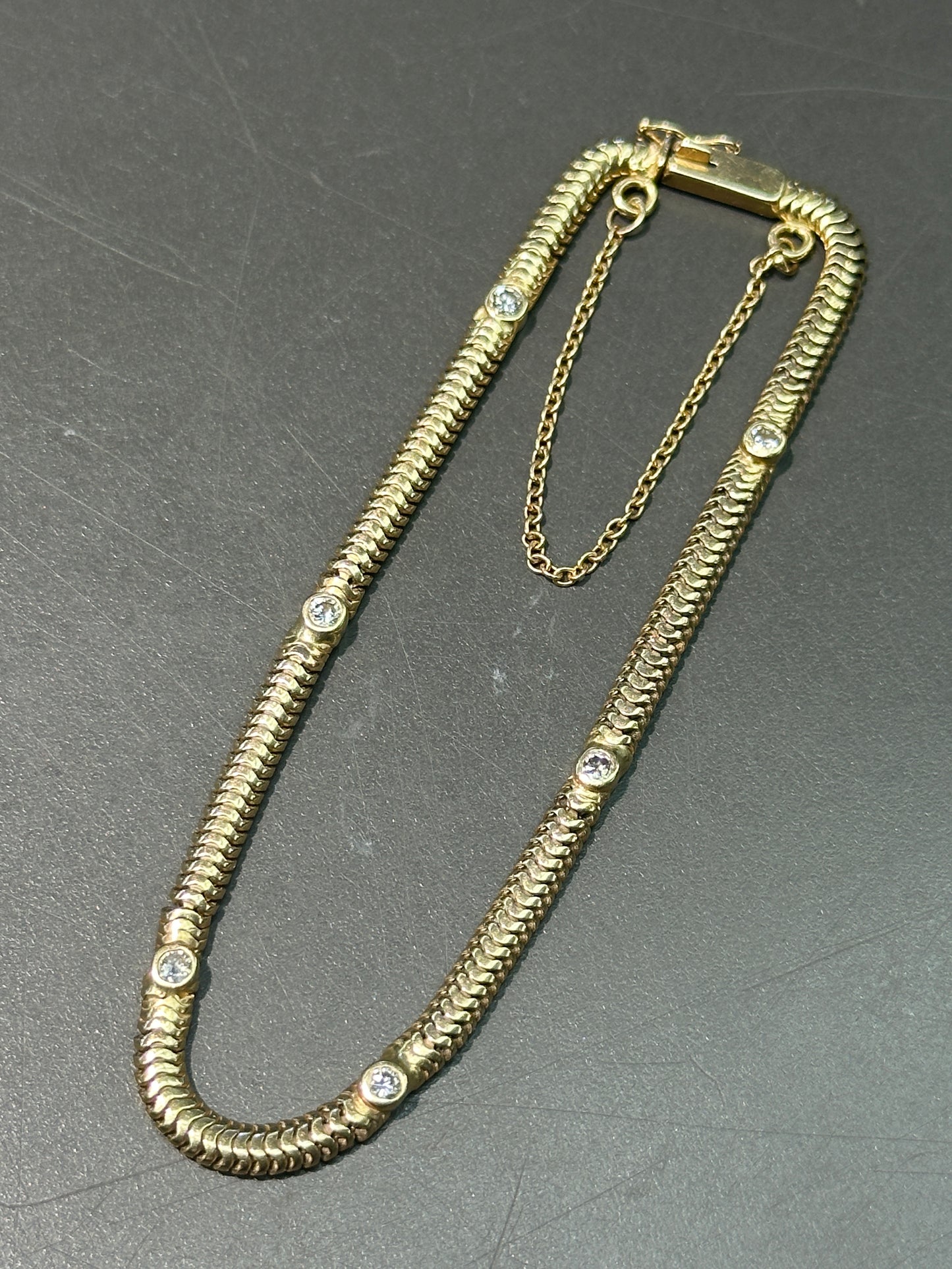 Vintage 14K Yellow Gold 0.30 CTW Diamond Snake Chain Bracelet