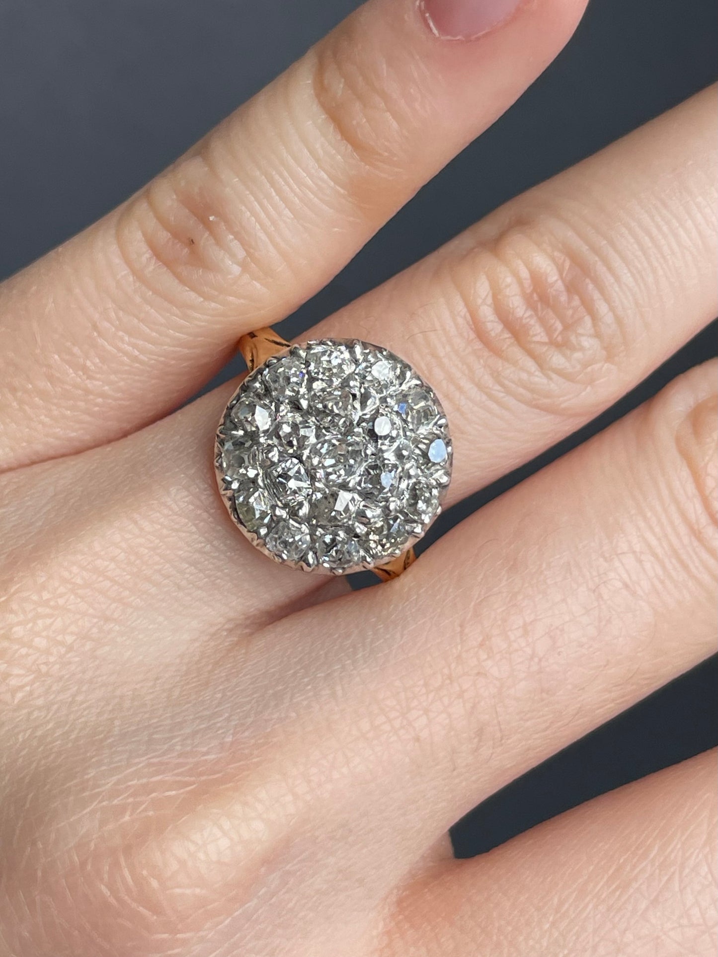 Antique French Georgian 18K Yellow Gold 1.85 CTW Diamond Cluster Ring SZ 7.5