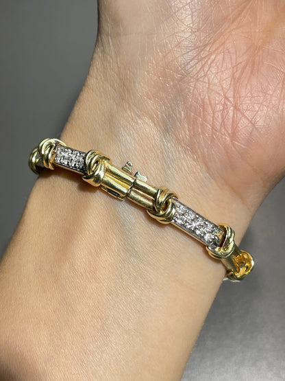 Vintage 14K Gold 1.44 CTW Diamond Knot Station Bracelet