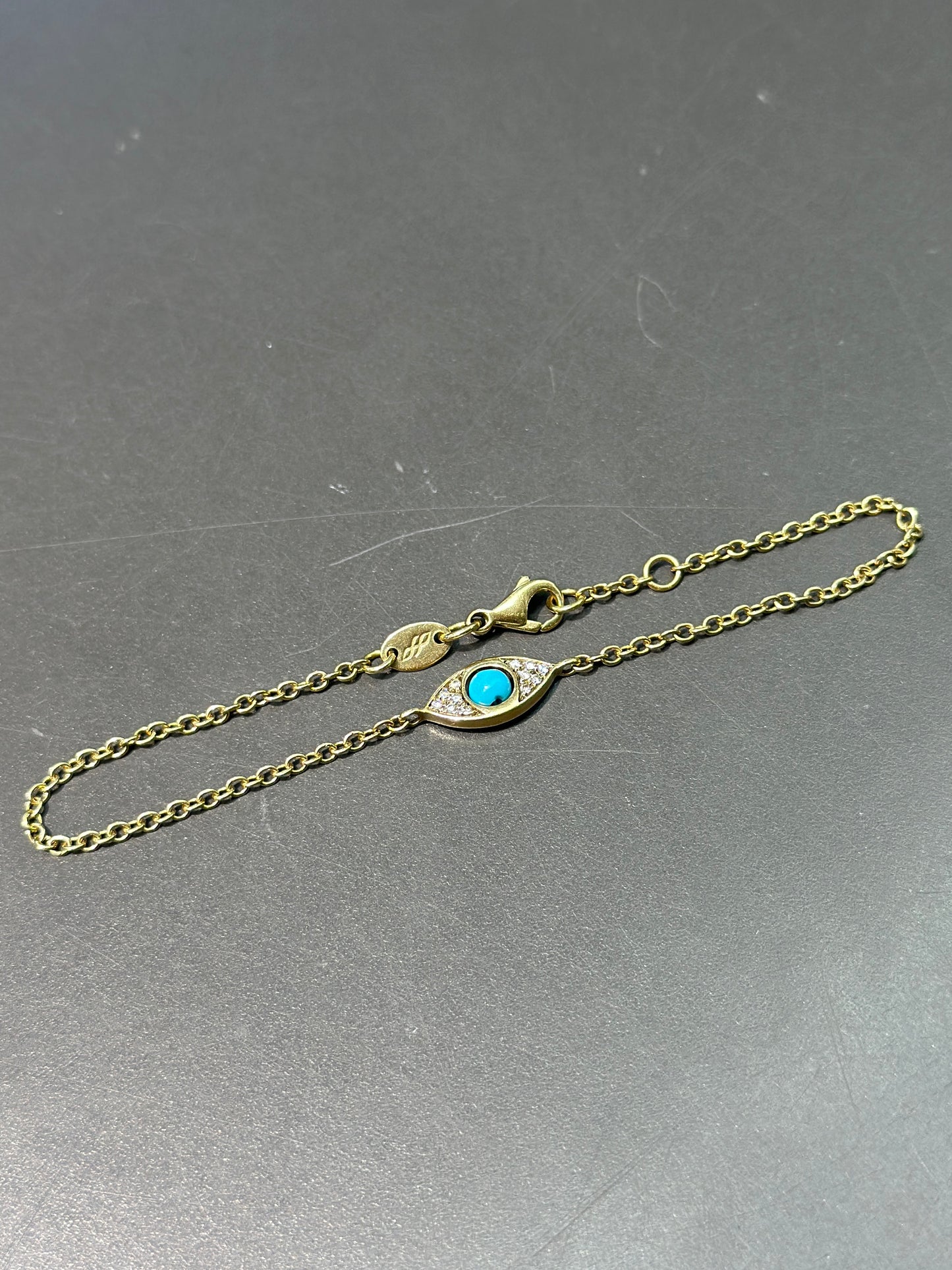 18K Gold Diamond and Turquoise Evil Eye Bracelet