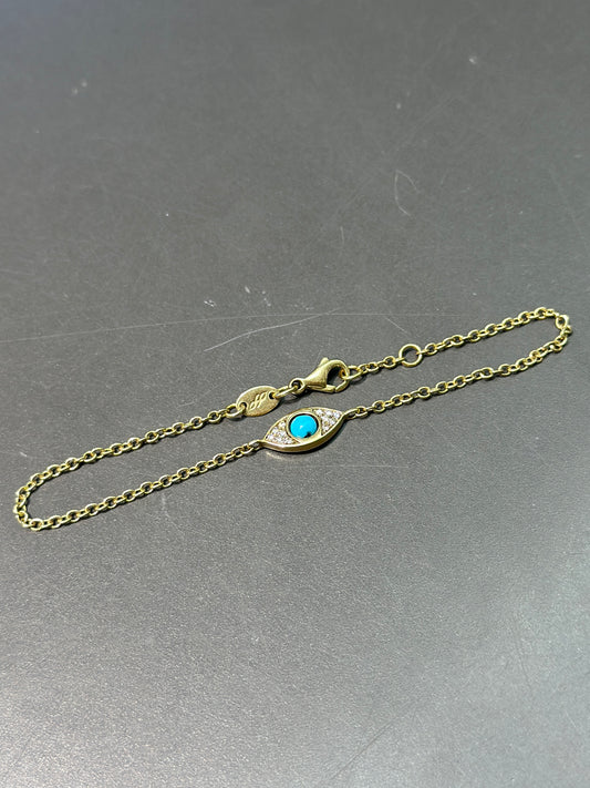 18K Gold Diamond and Turquoise Evil Eye Bracelet