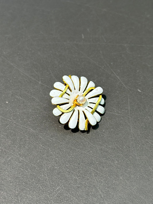新艺术风格 14K 金白色雏菊珐琅胸针