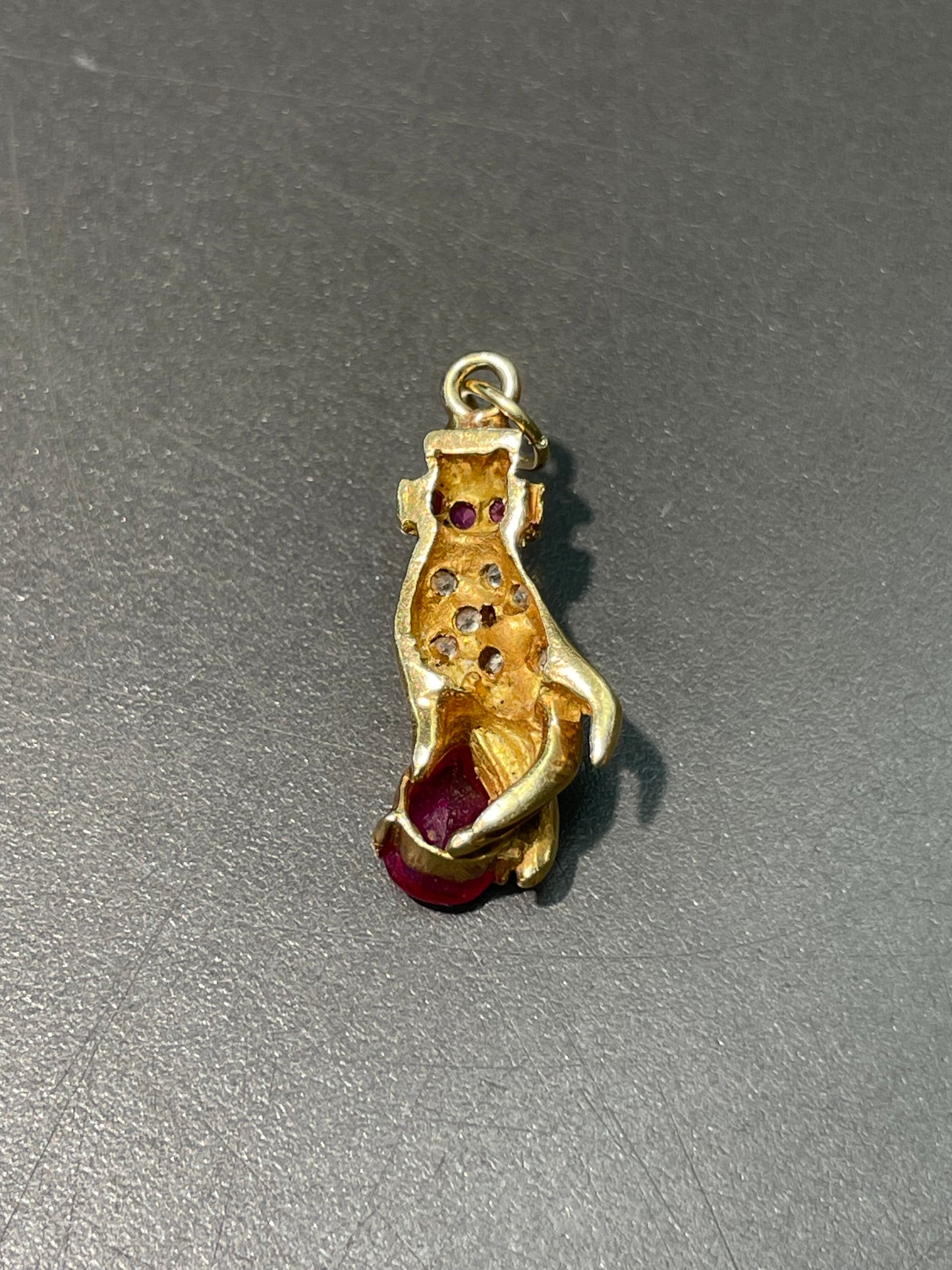 Antique 18K Gold Figural Hand with Ruby Diamond Pendant