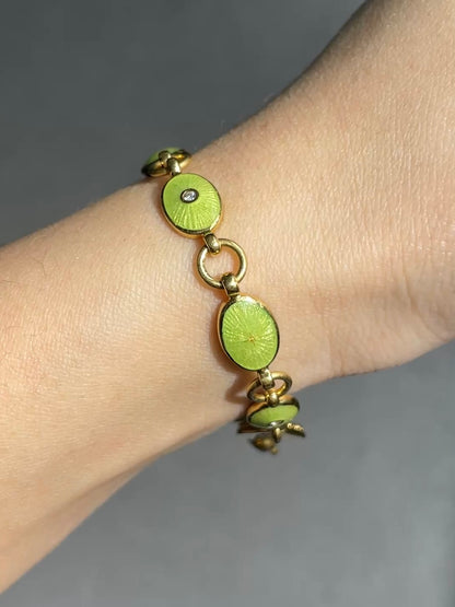Faberge 18K Gold Diamond Guilloche Enamel Link Bracelet