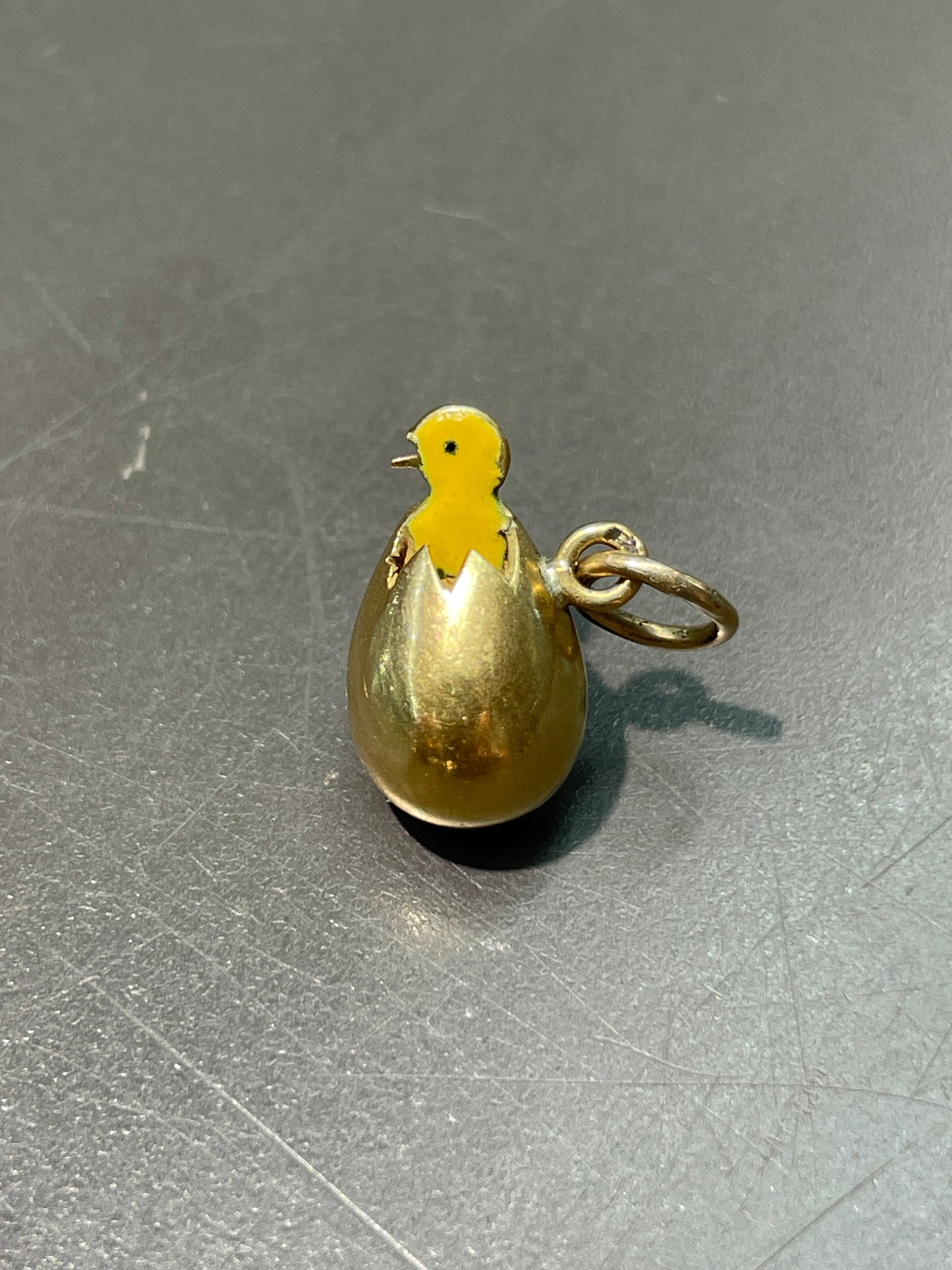 Vintage 14K Gold Enamel Chick in Egg Charm
