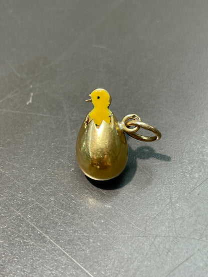 Vintage 14K Gold Enamel Chick in Egg Charm