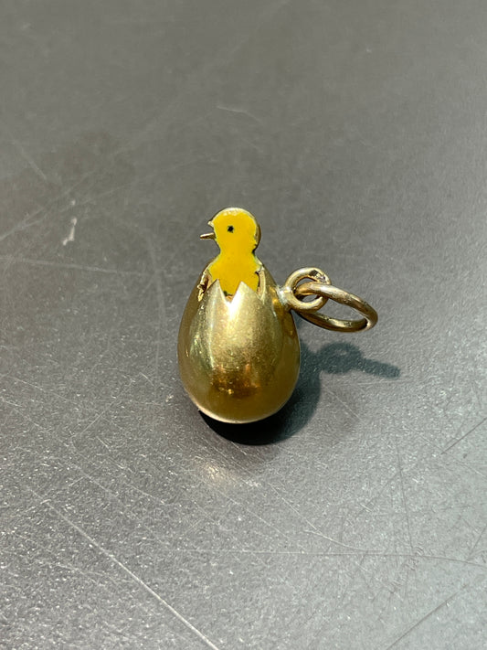 Vintage 14K Gold Enamel Chick in Egg Charm