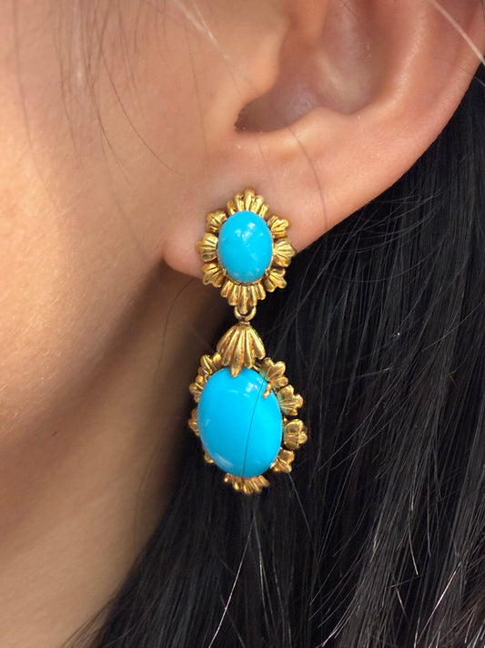 Vintage 14K Gold Sleeping Beauty Turquoise Drop Earring