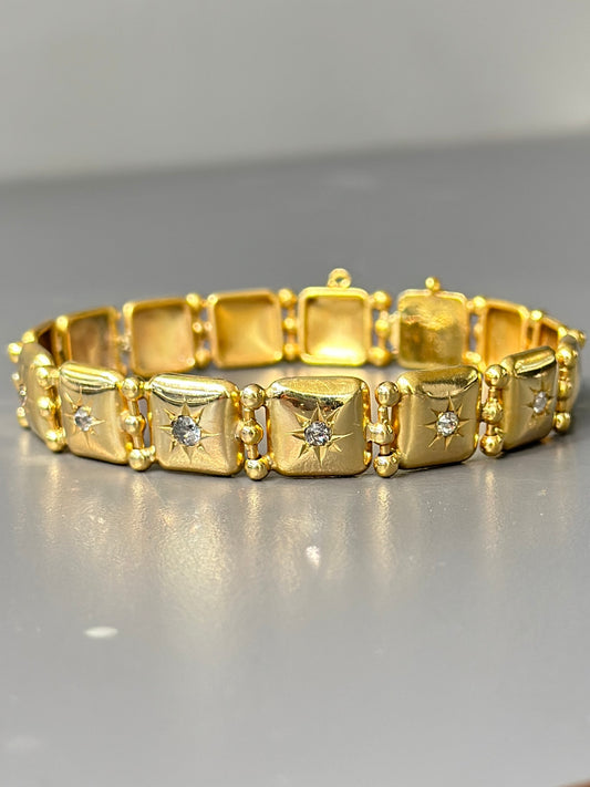 [SUR RÉSERVE] Bracelet à maillons carrés en forme d'étoile et de diamants en or 14 carats victorien