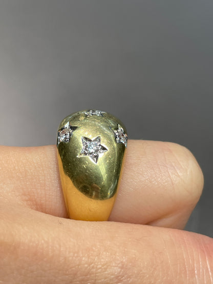 Vintage 18K Gold Diamond Star Bombe Ring